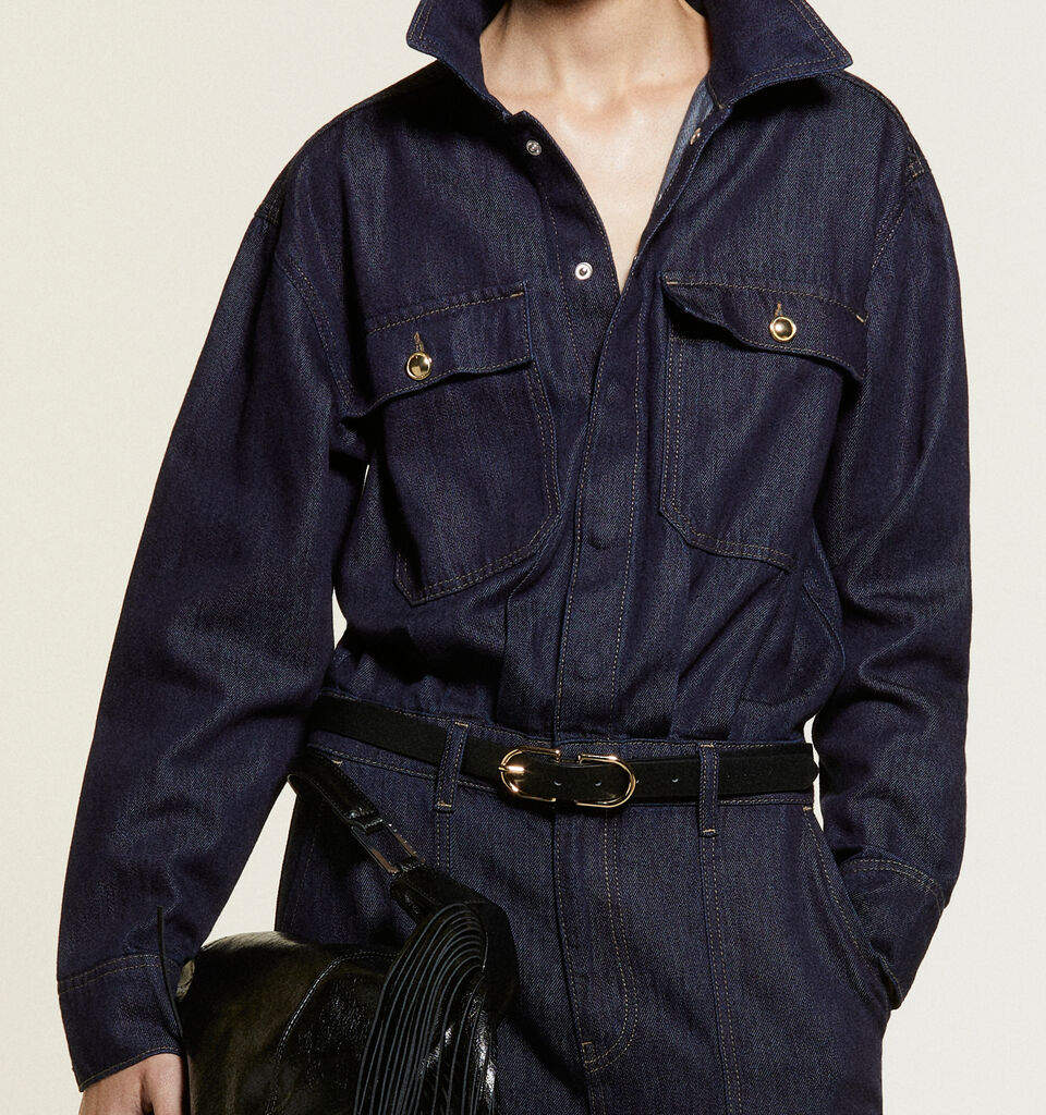Dark blue denim jumpsuit - women's jumpsuits - Dark Blue | Sisley image number 6